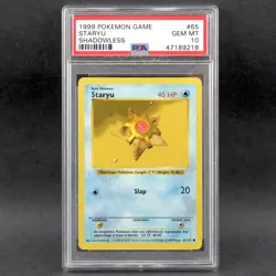 1999 Pokemon STARYU #65 Shadowless Base Set PSA 10 Gem Mint POP 436 - Image 1