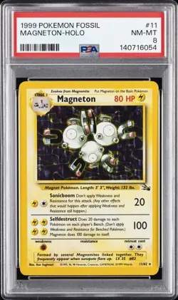 1999 POKEMON FOSSIL #11 MAGNETON-HOLO PSA 8 - Image 1