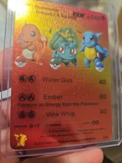 Charmander, Bulbasaur, & Squirtle GX Rainbow Foil Vinyl Fan Art Collector Card - Image 2