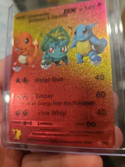 Charmander, Bulbasaur, & Squirtle GX Rainbow Foil Vinyl Fan Art Collector Card - Image 3