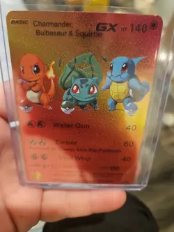 Charmander, Bulbasaur, & Squirtle GX Rainbow Foil Vinyl Fan Art Collector Card - Image 4