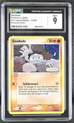 CGC 9 MINT Geodude 2006 EX Legend Maker 53/92 Reverse Holo Stamped Pokemon Card - Image 1