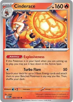 Pokemon Cinderace HOLO ME01: Mega Evolution (MEG) 028/132 NM - Image 1