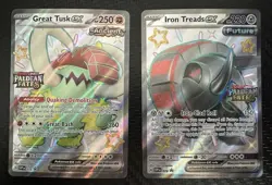 Great Tusk Ex And Iron Treads Ex Pokemon Paldean Fates Promo Stamped NM - Image 1