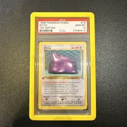 1999 POKEMON FOSSIL 1ST ED #18 DITTO PSA 10 With Protective Guard - Image 1