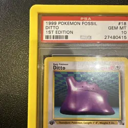 1999 POKEMON FOSSIL 1ST ED #18 DITTO PSA 10 With Protective Guard - Image 3