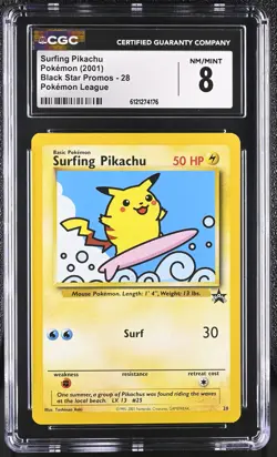 CGC 8 Surfing Pikachu 2001 Black Star Promos 28 Pokemon League Pokemon Card - Image 1