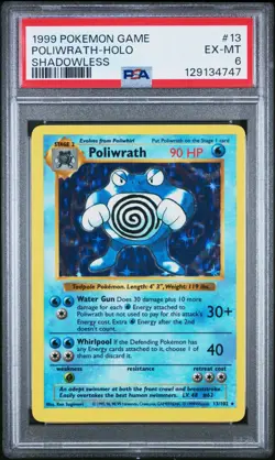 Pokemon 1999 Shadowless Holo Poliwrath #13 PSA 6 - Image 1