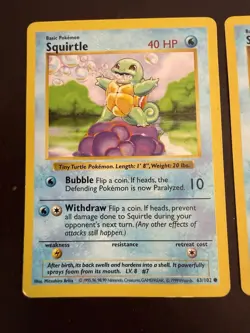 2 Pack 1999 Pokemon Base Set Shadowless SQUIRTLE #63/102 - Image 2
