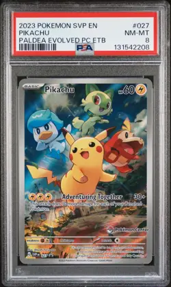 Pokemon TCG Pikachu 027 Scarlet & Violet Center Exclusive Promo PSA 8 - Image 1