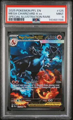 2025 POKEMON PFL SPECIAL ILLUSTRATION RARE #125 MEGA CHARIZARD X EX PSA 9 - Image 1