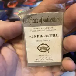 Certificate of Authenticity ONLY Pokemon 23k Gold-Plated Pikachu Sealed - Image 2
