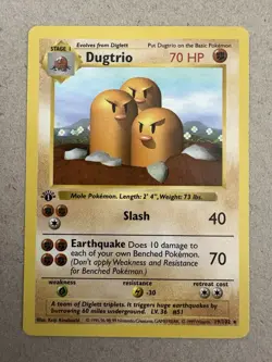 Pokemon - Base Set (Shadowless) 1st Edition - Dugtrio 019/102 - Rare LP - Image 1