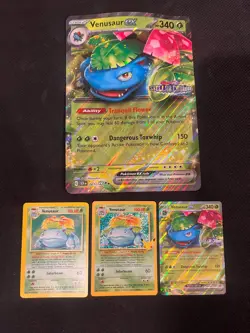 Pokemon set of 4 venusaur cards including base holo 15/102 and 25th anniversary - Image 1