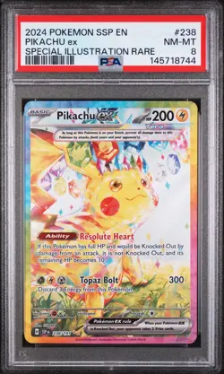 2024 Pokemon Ssp En-Surging Sparks #238 Pikachu Ex Special Illustration PSA 8 - Image 1