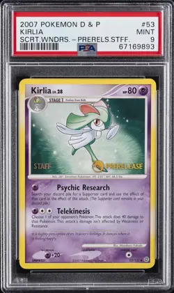 2007 POKEMON DIAMOND & PEARL SECRET WONDERS PRERELEASE-STAFF #53 KIRLIA PSA 9 - Image 1