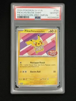2024 POKEMON INDONESIAN SV-P PROMO #190 PIKACHU IN BATIK SHIRT PSA 10 - Image 1