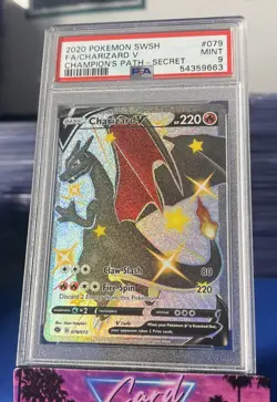 2020 Pokemon SWSH Champion's Patch Secret #079 FA Charizard V PSA 9 MINT - Image 1