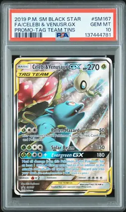 2019 POKEMON SM BLACK STAR PROMO #SM167 FULL ART/CELEBI & VENUSAUR GX PSA 10 - Image 1