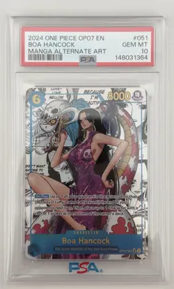 One Piece CCG Boa Hancock Alternate Art Manga, OP07-051, PSA 10 Gem Mint - Image 1