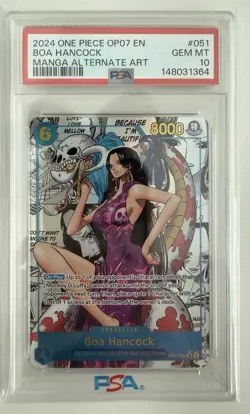 One Piece CCG Boa Hancock Alternate Art Manga, OP07-051, PSA 10 Gem Mint - Image 2