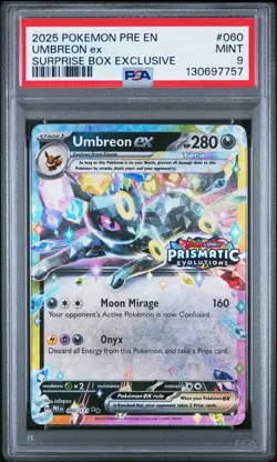 Umbreon ex 060 Pokemon Prismatic Evolutions Surprise Box Stamped PSA 9 MINT Card - Image 2
