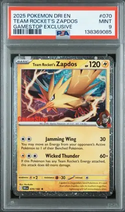 Pokemon TCG Team Rockets Zapdos Promo Card GameStop Exclusive, 070/182 - Image 1