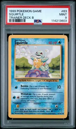 Pokemon PSA 9 MINT Squirtle Trainer B Deck 1999 Base Set Card 63/102 - Image 1