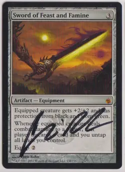MTG Sword of Feast and Famine Mirrodin Besieged Regular Signed By Chris Rahn - Image 1