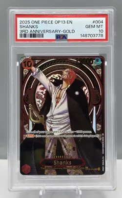 2025 One Piece OP13 EN Carrying On His Will Shanks (SP)(Gold) 004 3RD ANI PSA 10 - Image 1