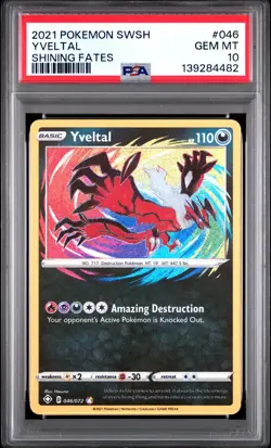 2021 Pokemon Shining Fates Amazing Rare #046 Yveltal PSA 10 GEM MINT FRESH GRADE - Image 1