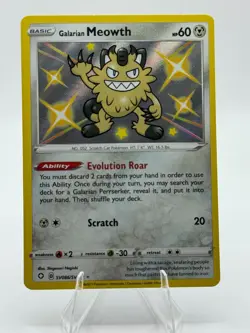 Pokemon TCG Galarian Meowth Shining Fates SV086/SV122 Holo Shiny Holo Rare NM - Image 1