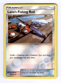 Lana's Fishing Rod SM - Cosmic Eclipse #195 Uncommon Reverse Holo NM Pokemon - Image 1