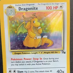 1999 Pokemon Fossil Dragonite Holo 4/62 Rare WOTC Vintage Holographic - Image 3