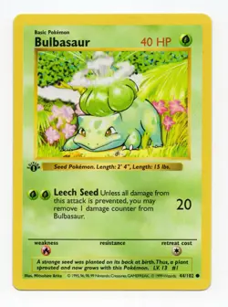 Pokemon TCG Bulbasaur 044/102 Base Set, Shadowless 1st Edition LP - Image 1