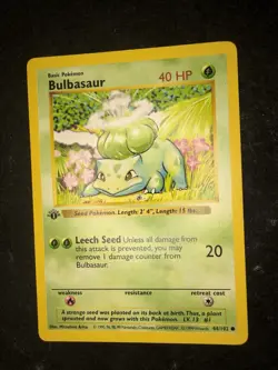 Pokemon TCG Bulbasaur 044/102 Base Set, Shadowless 1st Edition LP - Image 3