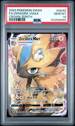 2023 POKEMON SWORD & SHIELD CROWN ZENITH #GG42 FULL ART/ZERAORA VMAX PSA 10 - Image 1