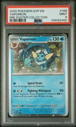 2025 POKEMON SVP EN-SV BLACK STAR PROMO #168 VAPOREON PSA 9 - Image 1