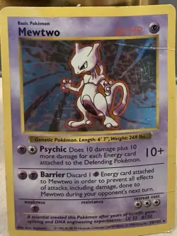 Pokemon Mewtwo Base Set (Shadowless) Holo Rare 60 HP Card 010/102 Unlimited - Image 1
