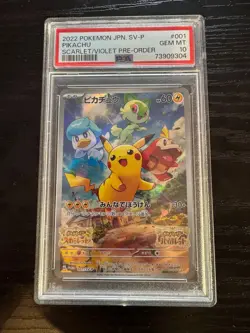 PSA 10 Pokemon TCG 2022 JPN Pikachu Promo 001/SV-P Scarlet/Violet Pre-Order - Image 1