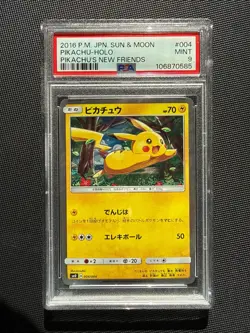 Pokemon TCG Pikachu HOLO #004 New Friends jPN Sun & Moon 2016 PSA 9! - Image 1