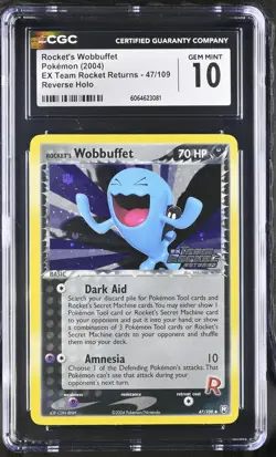 CGC 10 Rocket's Wobbuffet Team Rocket Returns 47/109 Reverse Holo Pokemon - Image 1