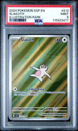 2024 Pokemon Surging Sparks SSP En Slakoth Illustration Rare #212 PSA 9 Mint - Image 1