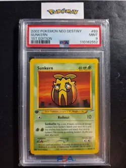 First Edition 2002 Pokemon Neo Destiny 83/105 Sunkern PSA Mint 9 - Image 1