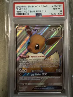 2020 POKEMON SM PROMO TAG TEAM POWERS COLLECTION #SM242 EEVEE GX PSA 8 - Image 1