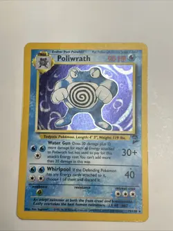 Pokemon Poliwrath 15/130 Base Set 2 Holo Rare Swirl LP - Image 1