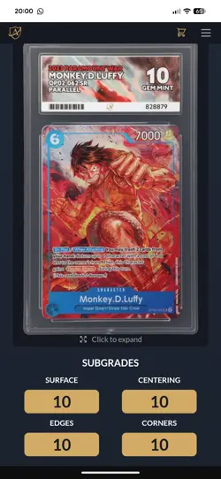 One Piece Monkey D Luffy OP02 062 Grade Ace 10 Perfect Subgrades PSA BGS - Image 3