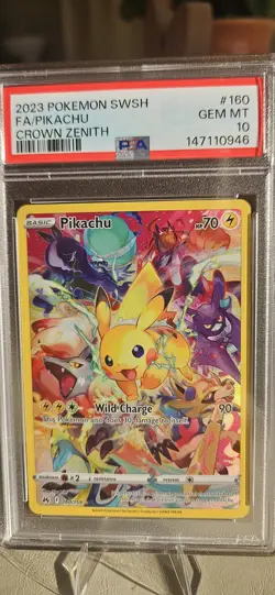 2023 POKEMON SWORD & SHIELD CROWN ZENITH #160 FULL ART/ PIKACHU PSA 10 - Image 1