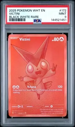 2025 POKEMON WHT EN-WHITE FLARE BLACK WHITE RARE #172 VICTINI PSA 9 - Image 1