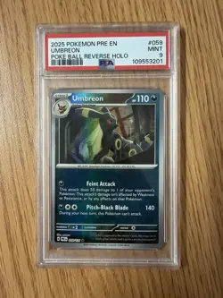 2025 POKEMON PRE EN UMBREON POKE BALL REVERSE HOLO PSA 9 MINT - Image 1